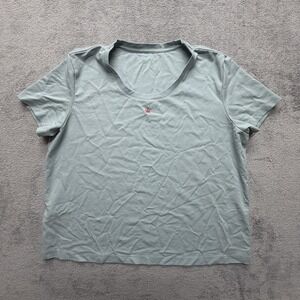 lashop Shirt Women Large Sage Green Hemp Cotton Blend Crewneck T-Shirt Leaf Logo